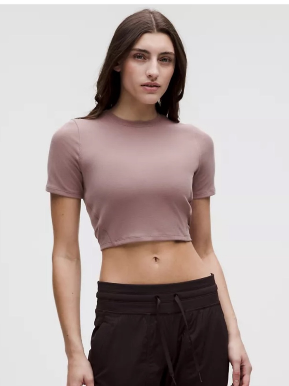 NWT Lululemon Short Sleeve Crop Top with keyhole tie back in Mauve, size 6